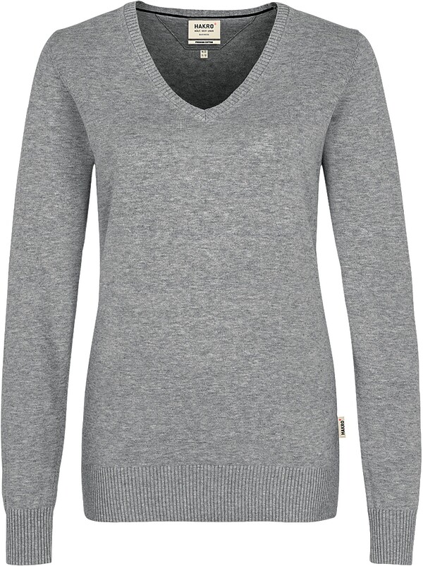 Damen V-​Pullover Premium-​Cotton 133, grau meliert, Gr. XL