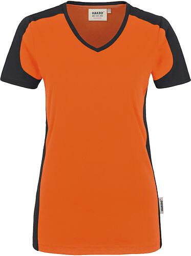 Damen V-Shirt Contrast Mikralinar® 190, orange/anthrazit, Gr. L 