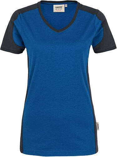Damen V-Shirt Contrast Mikralinar® 190, royalblau/anthrazit, Gr. 2XL 