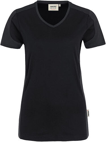 Damen V-Shirt Contrast Mikralinar® 190, schwarz/anthrazit, Gr. 2XL 