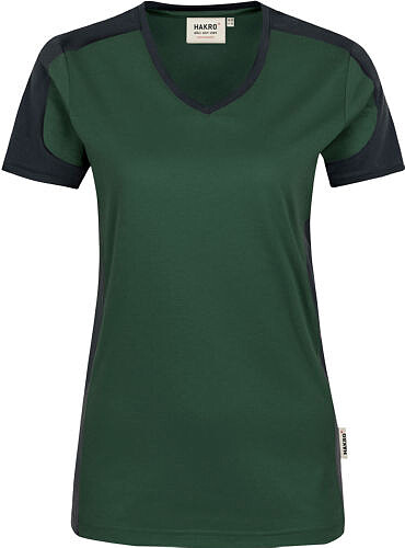 Damen V-Shirt Contrast Mikralinar® 190, tanne/anthrazit, Gr. L 