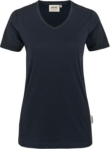 Damen V-Shirt Contrast Mikralinar® 190, tinte/anthrazit, Gr. XS 