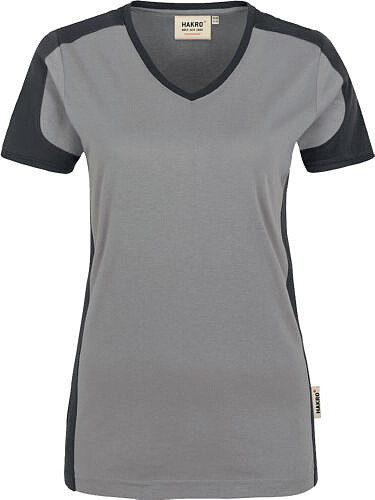 Damen V-Shirt Contrast Mikralinar® 190, titan/anthrazit, Gr. L 