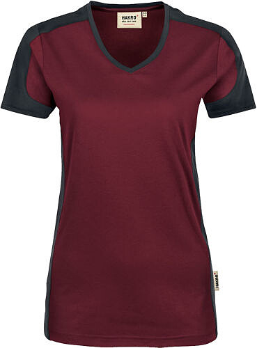 Damen V-Shirt Contrast Mikralinar® 190, weinrot/anthrazit, Gr. L 