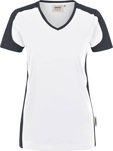 Damen V-Shirt Contrast Mikralinar® 190, weiß/anthrazit, Gr. L 