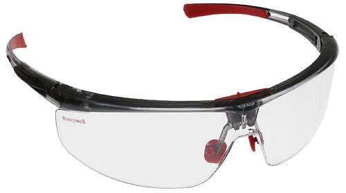 Schutzbrille Adaptec™, schmale Größe, PC, klar, HS, rot/​schwarz