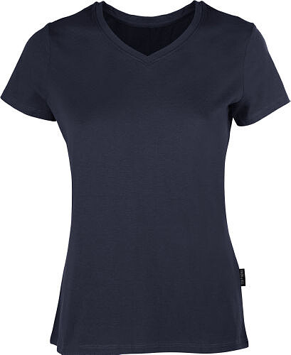 Damen Luxury V-Neck T-Shirt, navy, Gr. S 