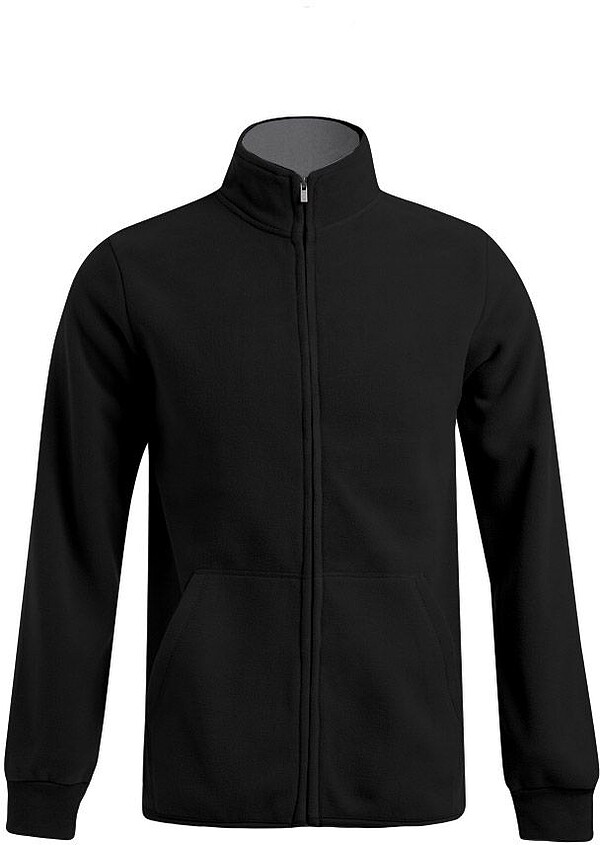 Men’s Double Fleece-​Jacket, black-​light grey, Gr. 4XL