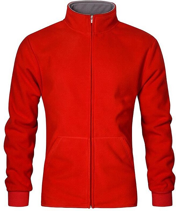Men’s Double Fleece-Jacket, red-light grey, Gr. S 