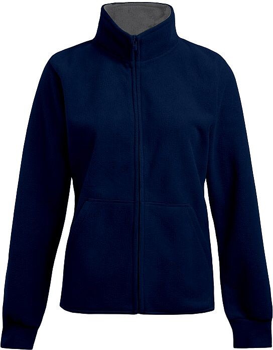 Women’s Double Fleece-Jacket, navy-light grey,Gr. L 
