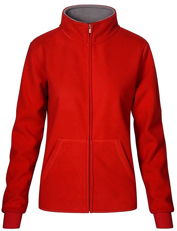 Women’s Double Fleece-Jacket, red-light grey, Gr. L 