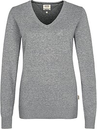 Damen V-​Pullover Premium-​Cotton 133, grau meliert, Gr. 3XL