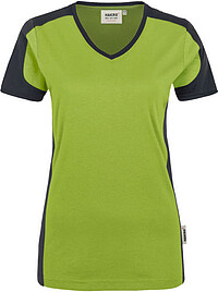 Damen V-​Shirt Contrast Mikralinar® 190, kiwi/​anthrazit, Gr. 6XL