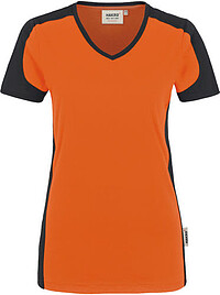Damen V-​Shirt Contrast Mikralinar® 190, orange/​anthrazit, Gr. 2XL