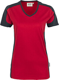 Damen V-​Shirt Contrast Mikralinar® 190, rot/​anthrazit, Gr. 2XL