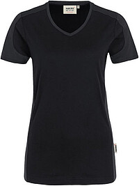 Damen V-​Shirt Contrast Mikralinar® 190, schwarz/​anthrazit, Gr. 2XL