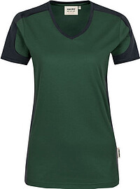 Damen V-​Shirt Contrast Mikralinar® 190, tanne/​anthrazit, Gr. L