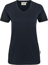 Damen V-​Shirt Contrast Mikralinar® 190, tinte/​anthrazit, Gr. 2XL