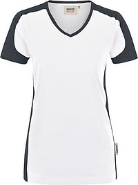Damen V-​Shirt Contrast Mikralinar® 190, weiß/​anthrazit, Gr. 2XL