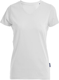 Damen Luxury V-​Neck T-​Shirt, weiß, Gr. 4XL