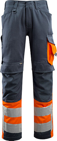 MASCOT® Leeds Hose, schwarzblau/​warnorange, Schrittlänge 82 cm, Gr. C46